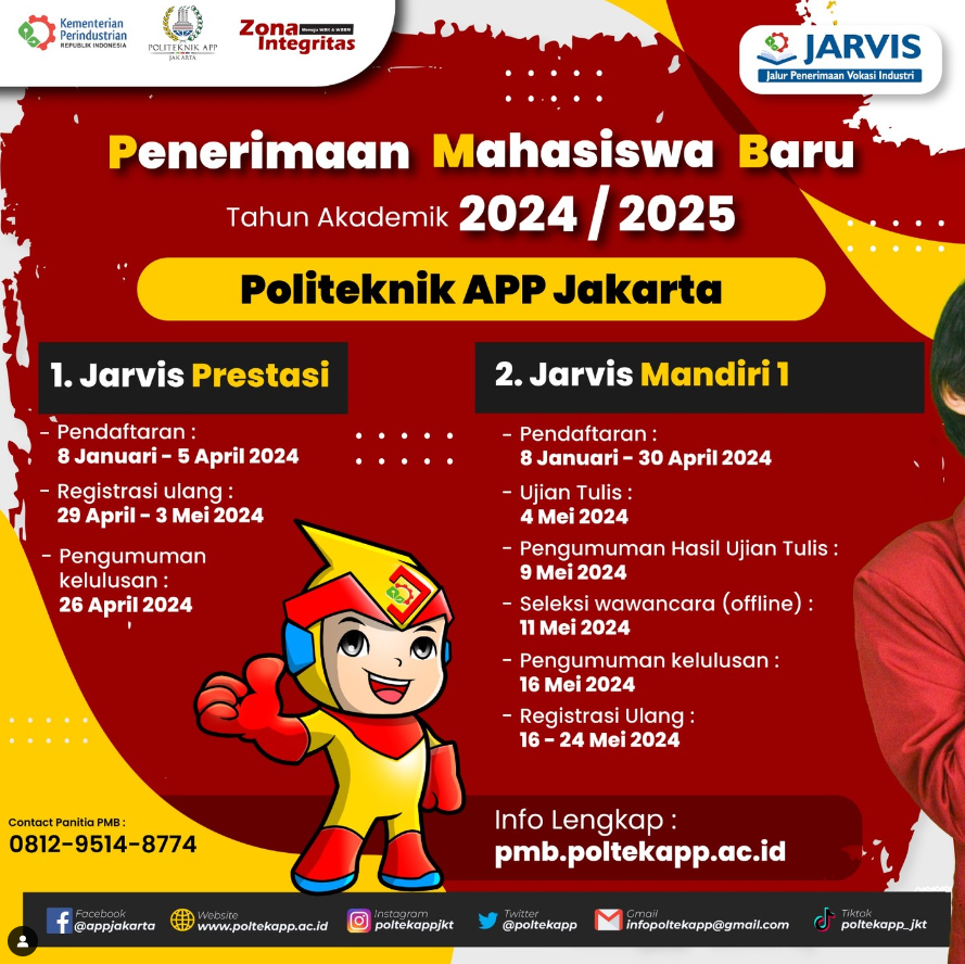 INFO PENERIMAAN MAHASISWA BARU POLITEKNIK APP JAKARTA TA 2024/2025