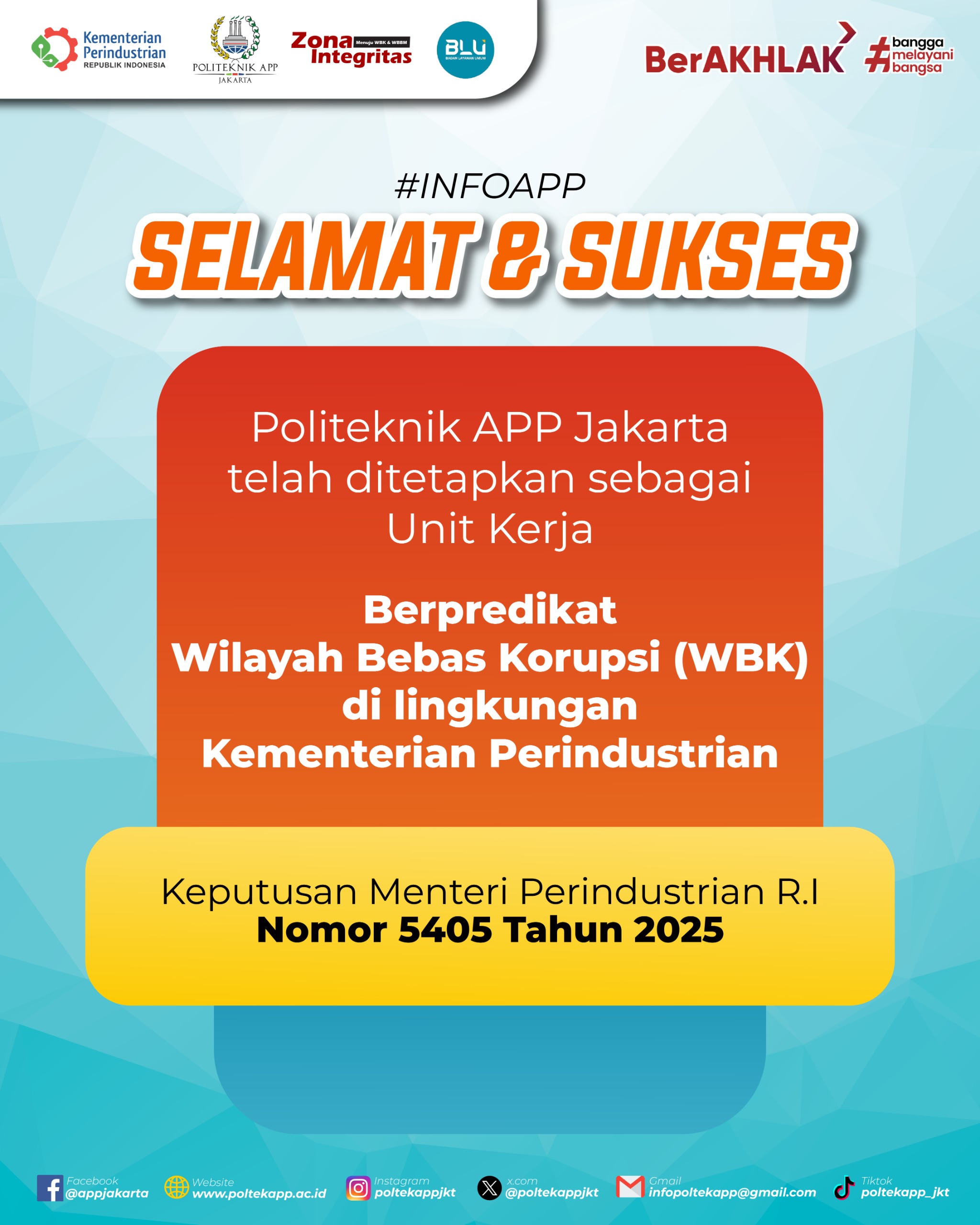 Politeknik APP Jakarta Unit Kerja Berpredikat Wilayah Bebas Korupsi (WBK)