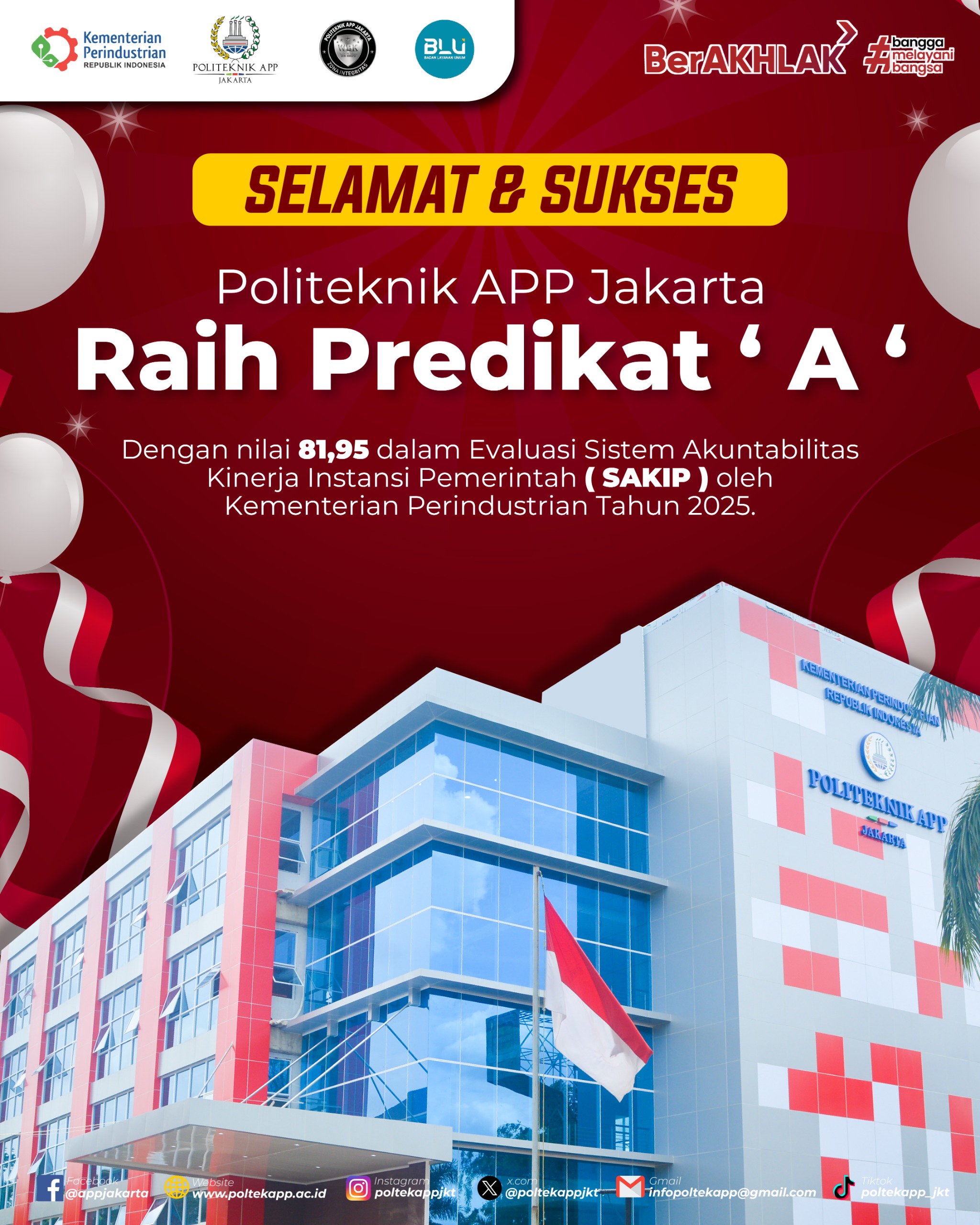 Wujud Komitmen dan Transparansi, Politeknik APP Jakarta Kembali Raih Predikat SAKIP "A"