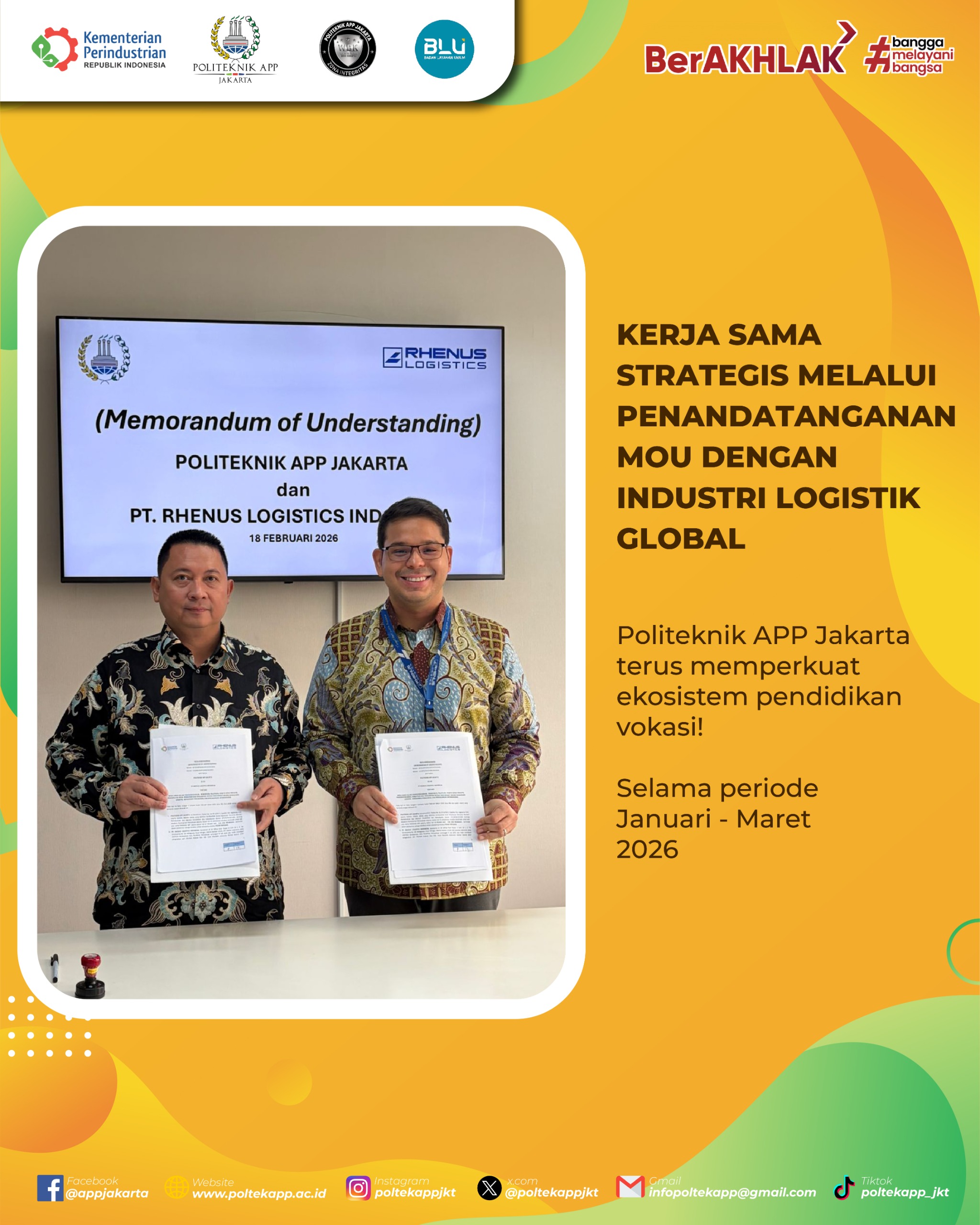 Perkuat Ekosistem Vokasi, Politeknik APP Jakarta Resmi Tandatangani MoU dengan Tiga Perusahaan Logistik Internasional